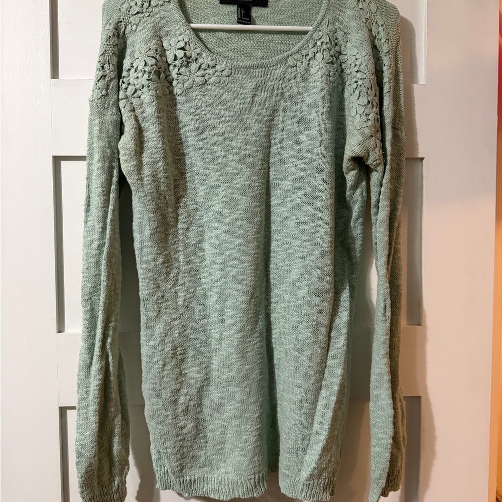 Seafoam Green Sweater w Floral Details